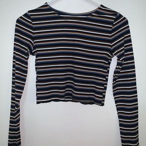 Zaful Long Sleeve Cropped Striped Shirt